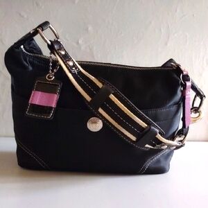 Coach Hampton Satin Black Hobo Shoulder Bag F11668 Black And Purple Small Purse